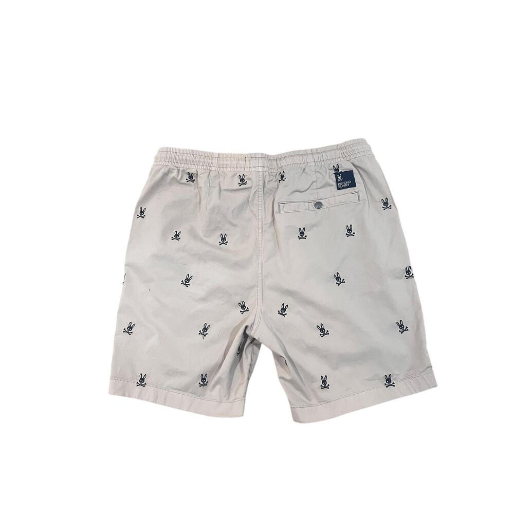 Psycho Bunny Shorts Mens Small Beige Chino Elastic Waist Skull Bunny Embroidery - Picture 2 of 9